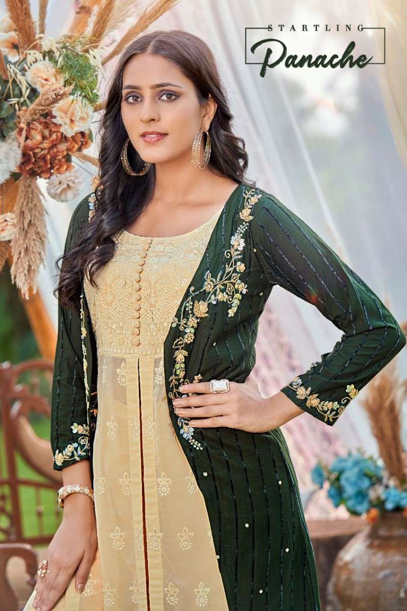 M&m-Arzoie-Georgette-Hand Work-Kurti-Pant-Jacket-1002-C